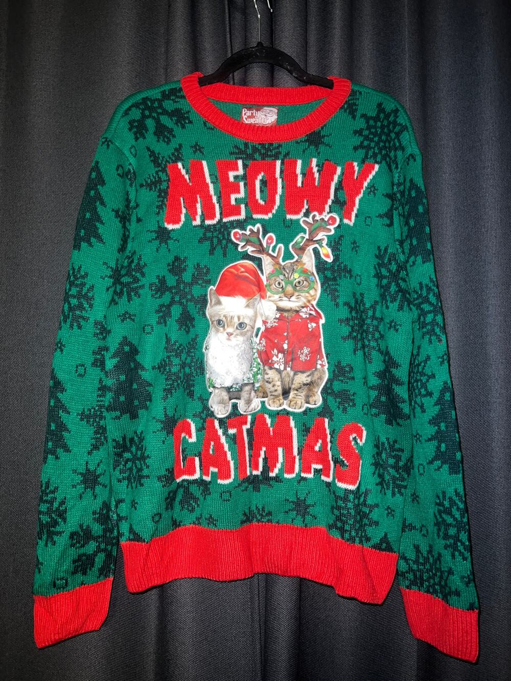 Ugly Christmas Sweater Xmas Size Large Cat